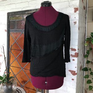 NY&Co Black 3/4 Sleeve Top with Contrast Fabrics